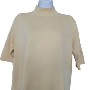 Vintage Talbots Knit Sweater Top Womens Large Yellow Mock Neck 90s Preppy thumbnail 3