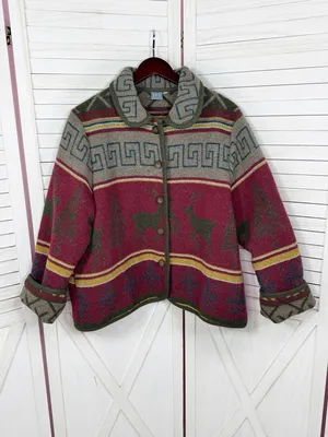 Vintage Ivy Wool Blend Blanket Jacket XL Lodge Print‎ Red Multi Western Gorpcore thumbnail 7