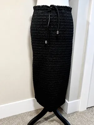 ALC Frank Jaclyn Vegan Leather Smocked Midi Pencil Skirt Black Tie Waist Sz 6 thumbnail 3