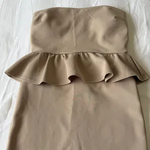 Poetry ✨ Nude Strapless Peplum Mini Dress with Built-In Padded Bra | Sculpted Bodycon Fit Small ✨ thumbnail 2