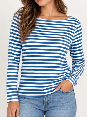 J.McLaughlin Blue White Striped Cotton Boat Neck Long Sleeve Top thumbnail 1