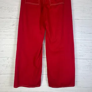 Shein red wide leg jeans womens size XS EUC thumbnail 6