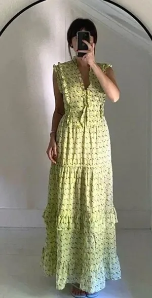 Banjanan Cordelia Floral Tiered Ruffle Midi Dress Yellow Size XS Retail $285 thumbnail 2