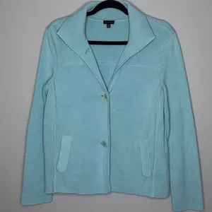 Talbots Cardigan Womens Size Medium Blue Pocket Button Up Heavy Sweater Jacket thumbnail 1
