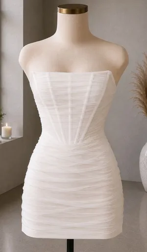 Superdown Sonya Bustier Mesh Dress Ivory Strapless Ruched Mini Medium thumbnail 1