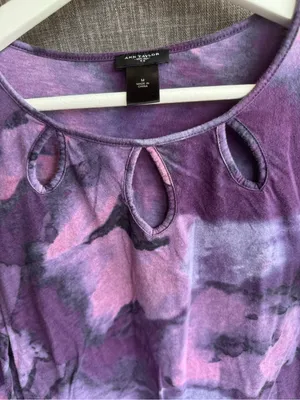 Ann Taylor Purple Tie-Dye Keyhole 3/4 Sleeve Top thumbnail 3