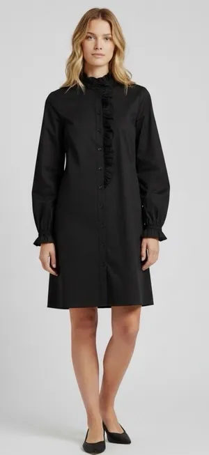 J.CREW | Cottage Ruffle Front Shirt-Dress in Cotton Poplin Size 12 Black BP840 thumbnail 1