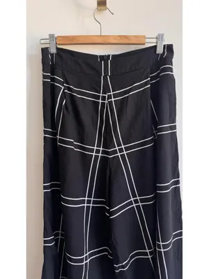 Anthropologie Sancia Black Windowpane Wide Leg Pants Size S Side Slit Cotton Resort thumbnail 4