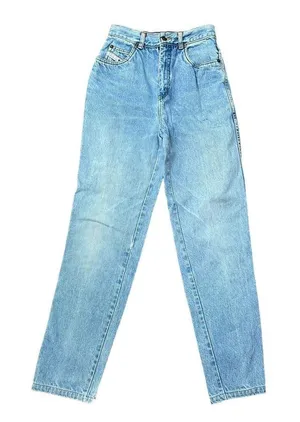 Vintage 90s Jr Size 7‎ Bugle Boy Jeans Distressed Blue High Rise Mom Tapered Leg thumbnail 1