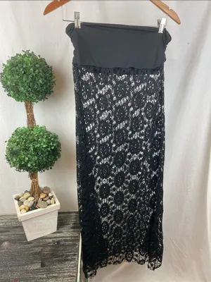 Black Sheer To Waist Maxi Long Lace Skirt M thumbnail 2