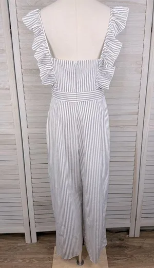 ALLIE ROSE Striped Sleeveless Ruffle Jumpsuit White/Black-Large thumbnail 3