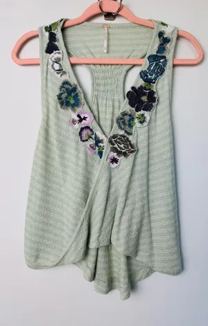 Free People Frida Embroidered Striped Faux Wrap Tank Top XS thumbnail 1