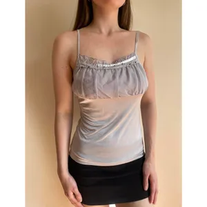 Silver Ruffle Milkmaid Sequin Tank Top Gray thumbnail 3