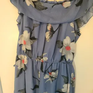 Hint of Blush Long Maxi Flutter Dress Size Large Magnolia Floral Blue High Low thumbnail 7