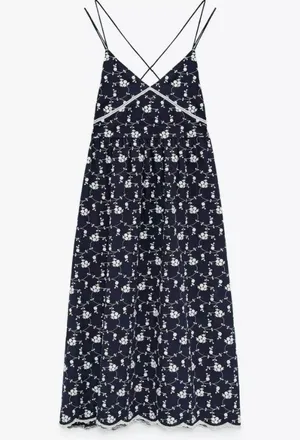 Navy Strappy Embroidered Dress thumbnail 3