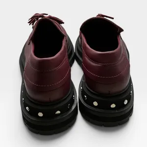 Free People Women Burgundy Leather Studded Tassel Platform Lug Sole Loafers 10 thumbnail 7