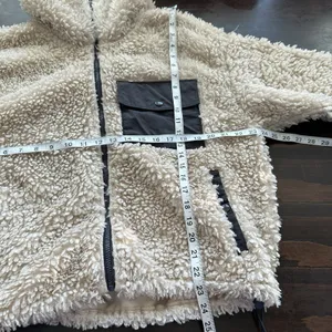abercrombie fitch Sherpa Fleece Jacket Sz L Cinch Waist Zip Up Front Beige thumbnail 8