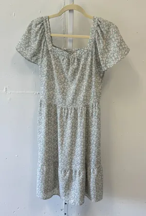 Monteau Los Angeles Floral Square Neck Puff Sleeve Tiered Mini Dress Blue Small thumbnail 1