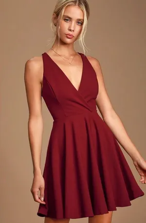 Lulus NWT Wonder Whirl Wine Red Twist Back Skater Dress Size Small thumbnail 2