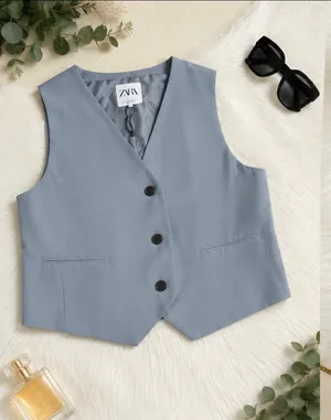 ZARA Light Blue Tailored Suit Vest Top 🩵 Size L thumbnail 9