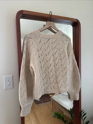 J. Crew Pointelle Crewneck Sweater Heather Cream Tan Size S thumbnail 3