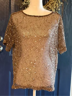 Sequin Tunic Top in Bronze size Small Brown thumbnail 2
