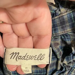 MADEWELL Teal‎ Blue Plaid Ruffle-Neck Popover Blouse Size Medium thumbnail 5