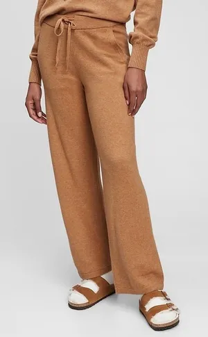 GAP Softest Sweater Sweats Pants Pull On Wide Leg in Camel Tan Size L thumbnail 1