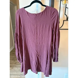 Altar'd State Womens XS Purple Crochet Lace Trim Long Sleeve V-Neck Mini Dress thumbnail 4