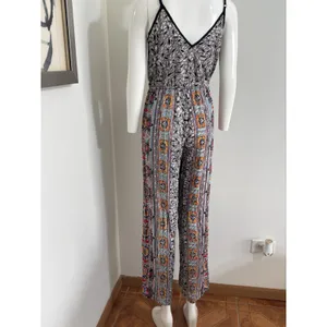 Angie Women’s Boho Wide Leg Jumpsuit Black Orange Spaghetti Strap Festival M thumbnail 6