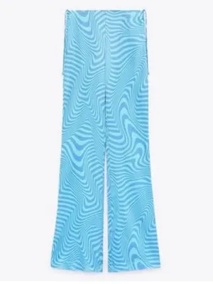 Zara Pants Size XS Blue Satin High Rise Side Tie Flare Leg Trouser 90s Blokette‎ thumbnail 2