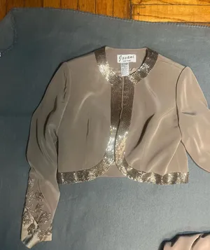Jovani New York Beaded 2-Piece Evening Gown and Bolero Jacket Set, Taupe thumbnail 10