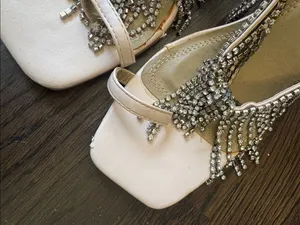 Oh Polly After Midnight Embellished Fringe Mule Heels thumbnail 3