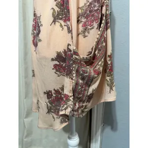 Free People‎ Mini Slip Dress XS Tunic Peach Floral Border Print Open Back Boho thumbnail 7
