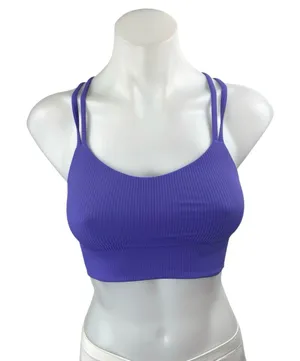 Lululemon Purple Sleeveless Strappy Rib Knit Yoga Athletic Sports Bra Crop Top 2 thumbnail 1