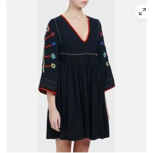 Ulla Johnson Masha Floral Embroidered Silk Pleated Tunic Dress Midnight Size 2 thumbnail 9