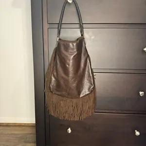Tory Burch Dark Brown Fringed Leather Suede Hobo Bag thumbnail 3