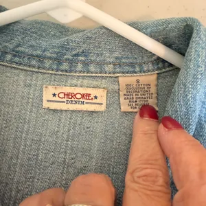 VTG Cherokee 100% Cotton Denim Vest S Blue Floral Trim Button Front Y2K Festival thumbnail 3
