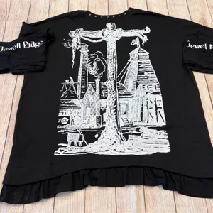Jewell Ridge Womens XL Black Graphic Ruffle Hem Rhinestone Long Sleeve‎ Tee thumbnail 6