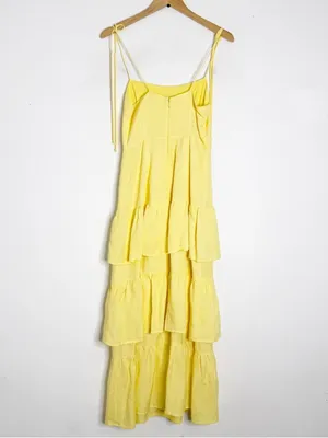Capulet Yellow Linen Tiered Midi Maxi Dress Tie Strap Revolve Size Small thumbnail 8