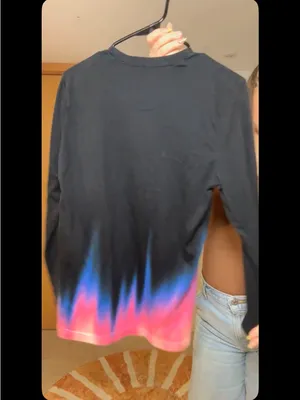 Hollister Black Long Sleeve Tee with Pink & Blue Dip-Dye thumbnail 2