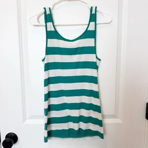 Old Navy Y2K Sequin Striped Tank Top Medium‎ Green White Preppy Layer thumbnail 4
