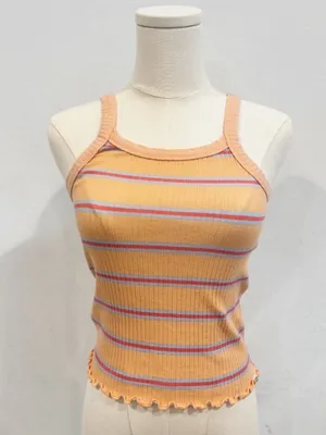 Billabong Tank Top Size Large Apricot Orange Striped‎ Ribbed Lettuce Trim Soft thumbnail 1