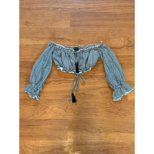 Majorelle X Revolve Sangria Cold Shoulder Crop Top Gingham Navy White XS thumbnail 2