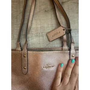 Coach Reversible Signature Canvas Metallic Rose Gold City Tote Bag thumbnail 2