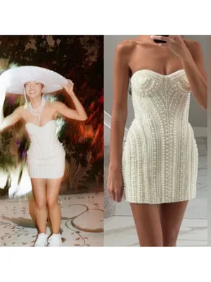 Retrofête NWT Deema Pearl Embellished Strapless Wedding Bridal Mini Ivory Med thumbnail 5