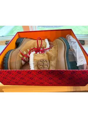 Tory Burch Shearling-Lined Brown Suede Hiking Boots with Red Laces Sz 8.5 thumbnail 7