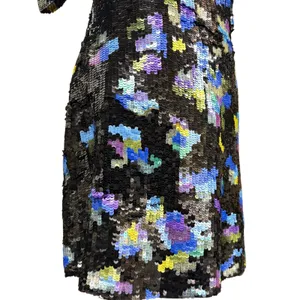 VTG Tracy Reese 4 Floral Sequin Mini Dress Blue Scoop Back Party Glam Evening thumbnail 5