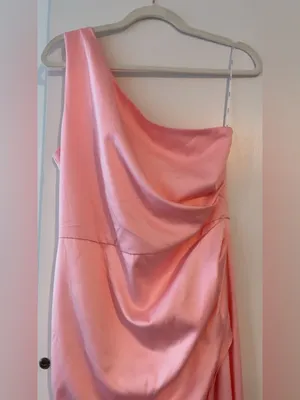 Elliatt Pink Satin One Shoulder Maxi Dress Draped Slip Gown Formal Size L thumbnail 4