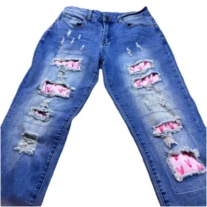 Distressed Heart Patch Jeans Cute Y2K Aesthetic Denim Ripped Straight Leg Pant M thumbnail 3